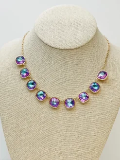 Iridescent Square Statement Necklace - Mermaid Multi