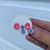 Iridescent Teardrop Glass Crystal Stud Earrings - Neon Pink