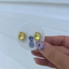 Iridescent Teardrop Glass Crystal Stud Earrings - Yellow