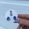 Iridescent Teardrop Glass Crystal Stud Earrings - Sky Blue