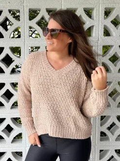 Irish Coffee Knitted Crop V Neck Sweater