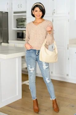 Irish Coffee Knitted Crop V Neck Sweater