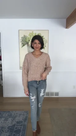 Irish Coffee Knitted Crop V Neck Sweater