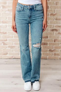 Isla Mid Rise Distressed Released Hem Bootcut Jeans by Judy Blue