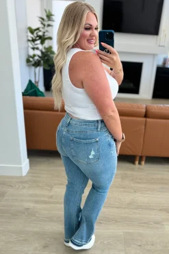 Isla Mid Rise Distressed Released Hem Bootcut Jeans by Judy Blue