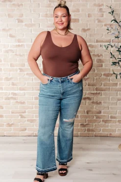 Isla Mid Rise Distressed Released Hem Bootcut Jeans by Judy Blue