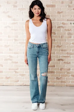Isla Mid Rise Distressed Released Hem Bootcut Jeans by Judy Blue