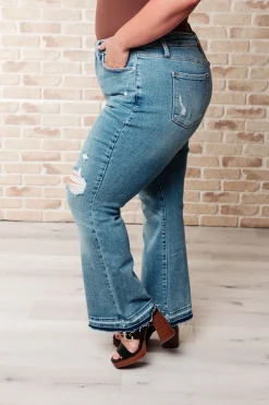 Isla Mid Rise Distressed Released Hem Bootcut Jeans by Judy Blue