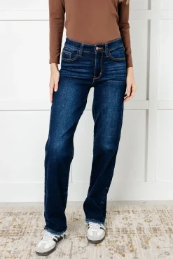 Jacqueline Mid Rise Frayed Hem Straight Leg Jean by Judy Blue