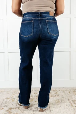 Jacqueline Mid Rise Frayed Hem Straight Leg Jean by Judy Blue