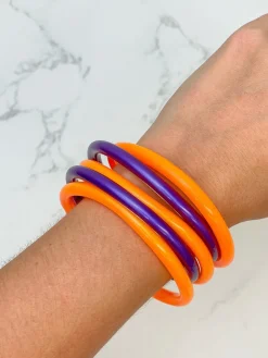 Jelly Bangle Set - Purple & Orange
