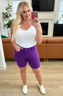 Jenna High Rise Control Top Cuffed Shorts by Judy Blue in Purple