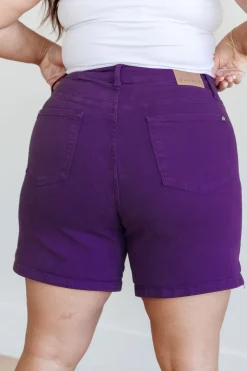 Jenna High Rise Control Top Cuffed Shorts by Judy Blue in Purple