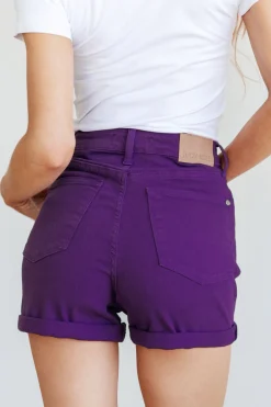 Jenna High Rise Control Top Cuffed Shorts by Judy Blue in Purple