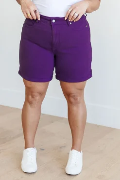 Jenna High Rise Control Top Cuffed Shorts by Judy Blue in Purple