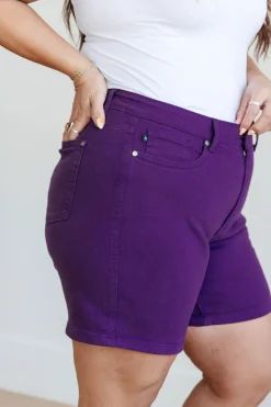 Jenna High Rise Control Top Cuffed Shorts by Judy Blue in Purple