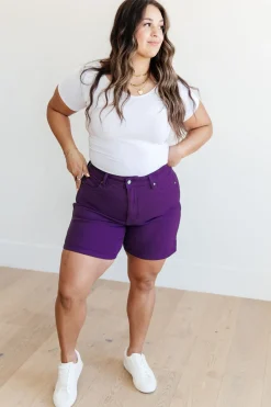 Jenna High Rise Control Top Cuffed Shorts by Judy Blue in Purple