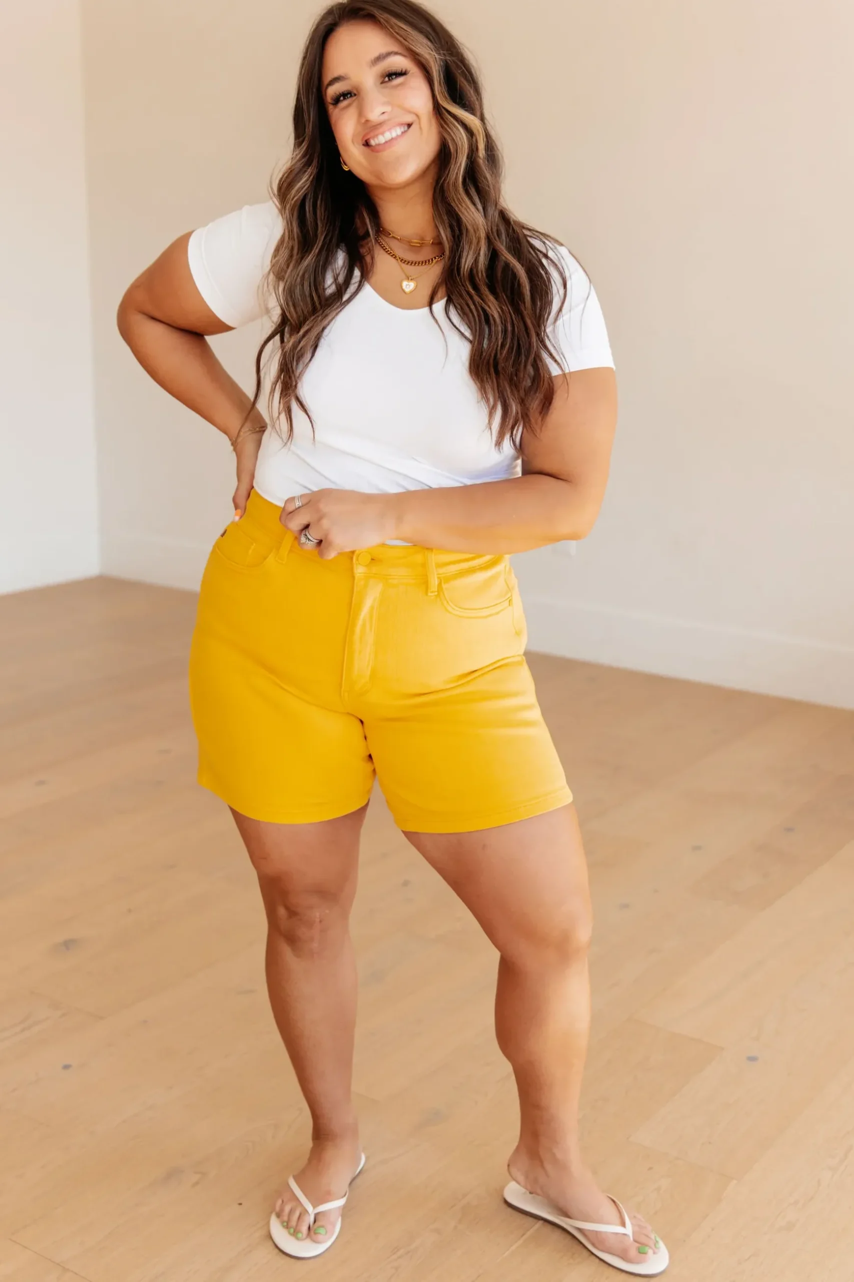 Jenna High Rise Control Top Cuffed Shorts by Judy Blue in Yellow