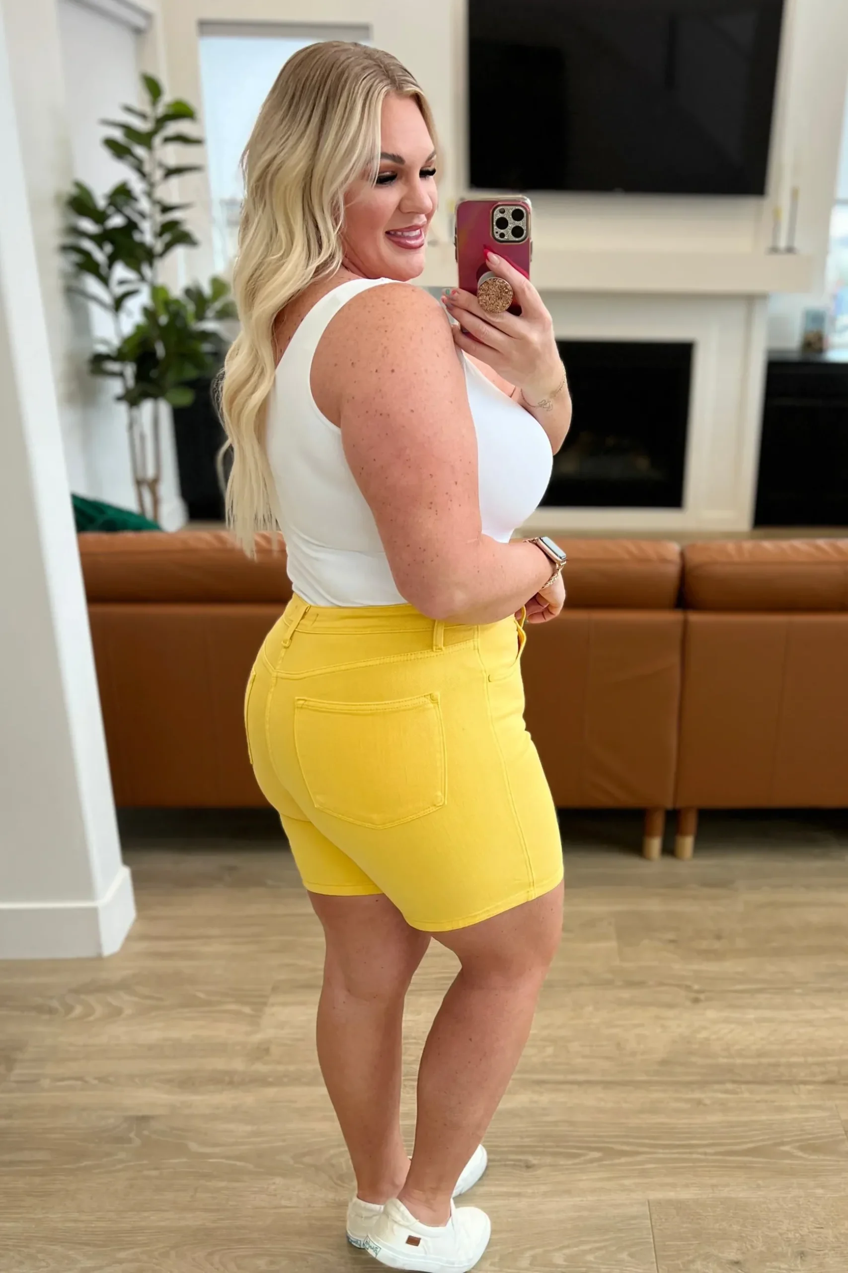 Jenna High Rise Control Top Cuffed Shorts by Judy Blue in Yellow