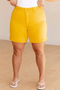 Jenna High Rise Control Top Cuffed Shorts by Judy Blue in Yellow