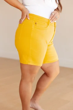 Jenna High Rise Control Top Cuffed Shorts by Judy Blue in Yellow