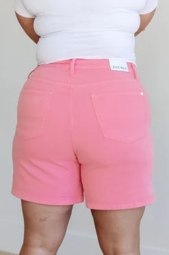 Jenna High Rise Control Top Cuffed Shorts by Judy Blue in Pink