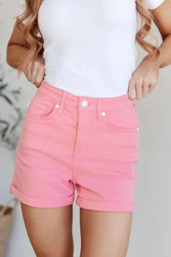 Jenna High Rise Control Top Cuffed Shorts by Judy Blue in Pink