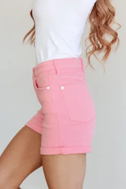 Jenna High Rise Control Top Cuffed Shorts by Judy Blue in Pink