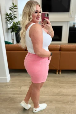 Jenna High Rise Control Top Cuffed Shorts by Judy Blue in Pink