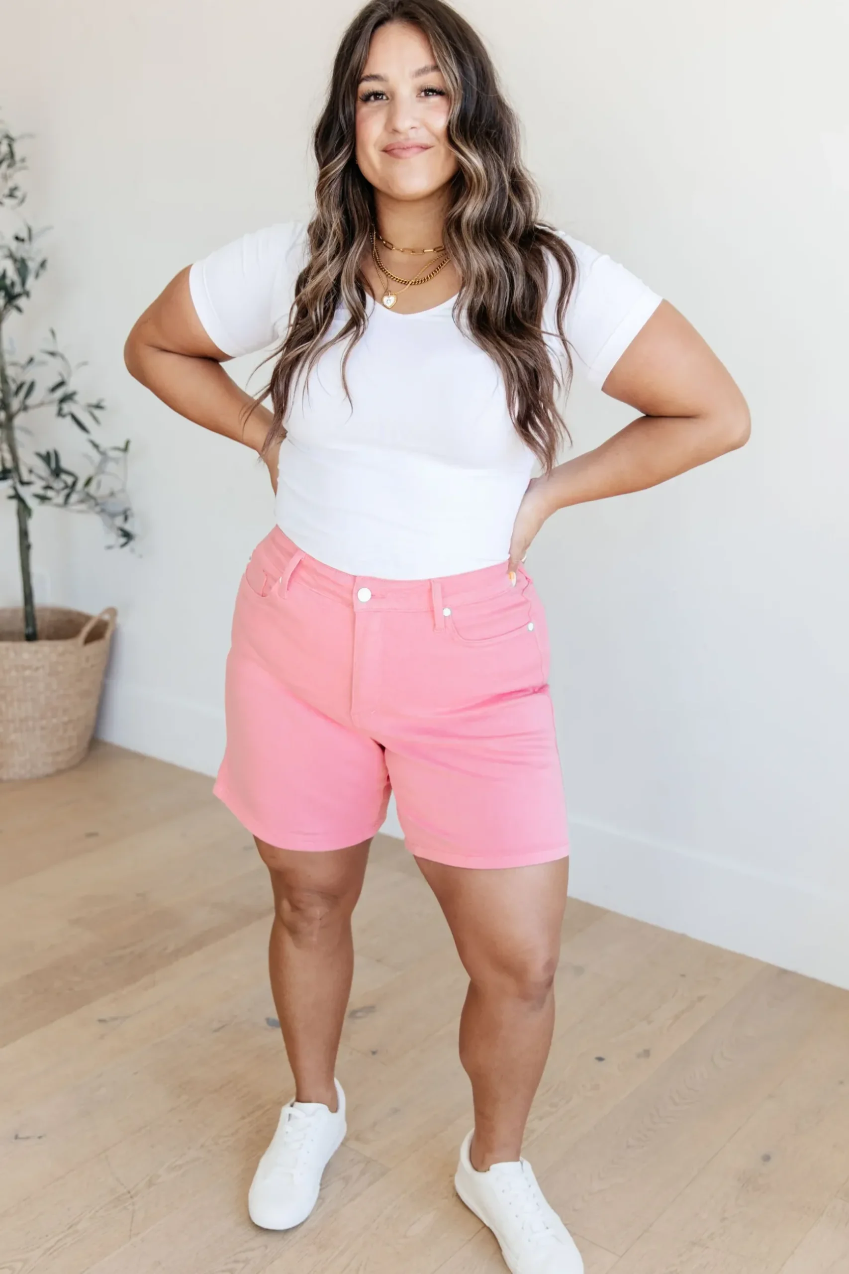 Jenna High Rise Control Top Cuffed Shorts by Judy Blue in Pink