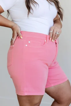 Jenna High Rise Control Top Cuffed Shorts by Judy Blue in Pink