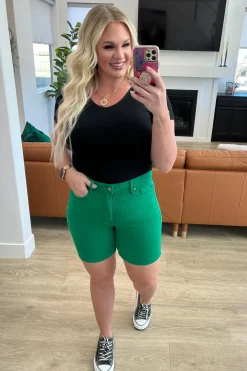 Jenna High Rise Control Top Cuffed Shorts by Judy Blue in Green