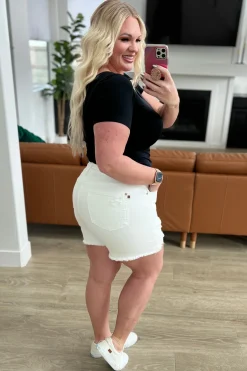 Jessie High Rise Rigid Magic Cutoff Shorts in White by Judy Blue