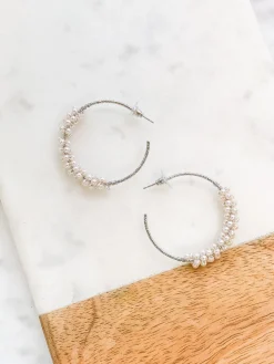 Jody Pearl Cluster Hoop Earrings - Silver
