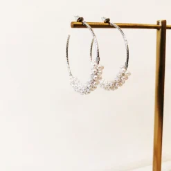 Jody Pearl Cluster Hoop Earrings - Silver