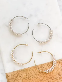Jody Pearl Cluster Hoop Earrings - Gold