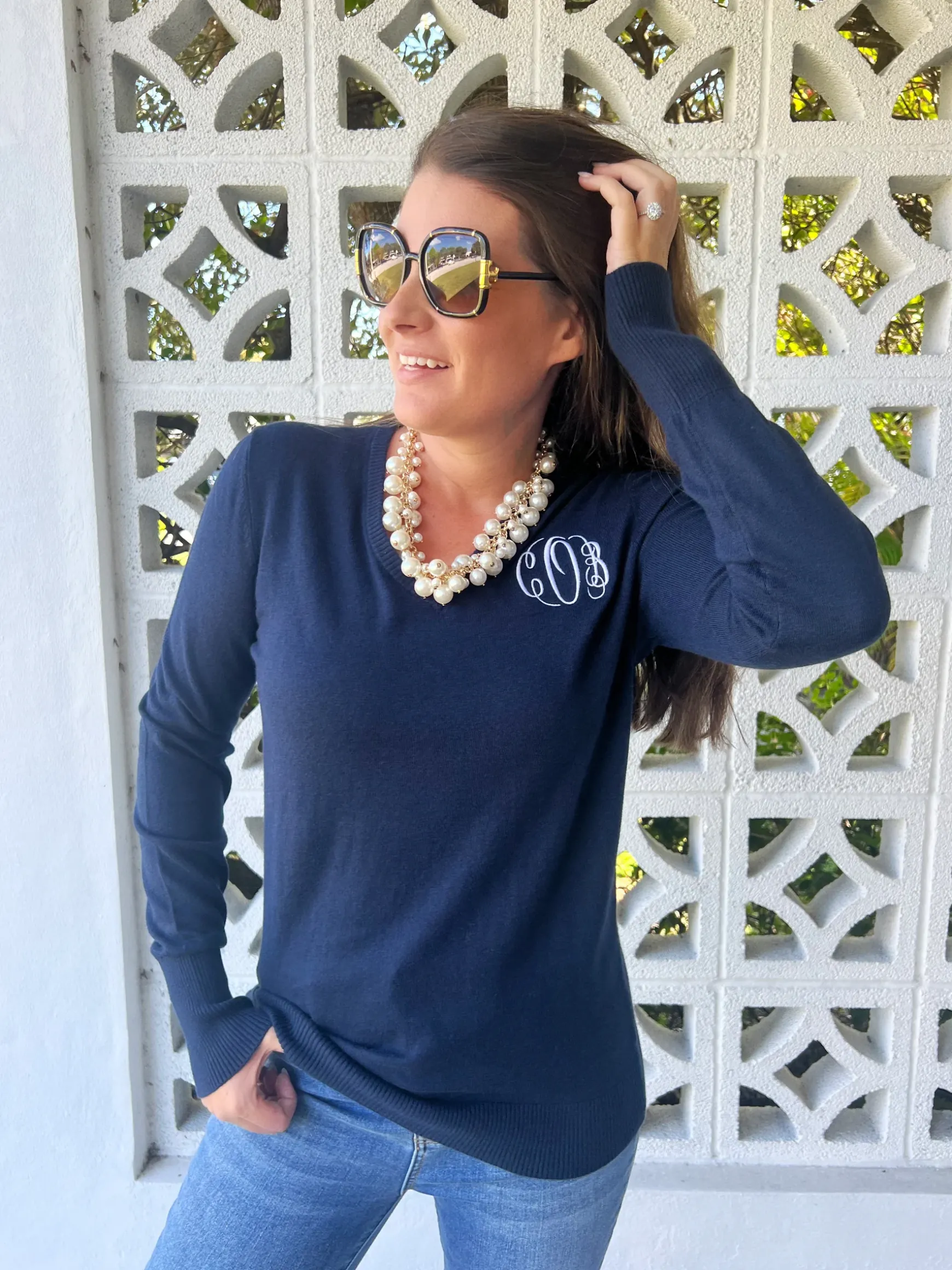 Jules Monogrammed V-Neck Sweater (Ships in 2-3 Weeks)