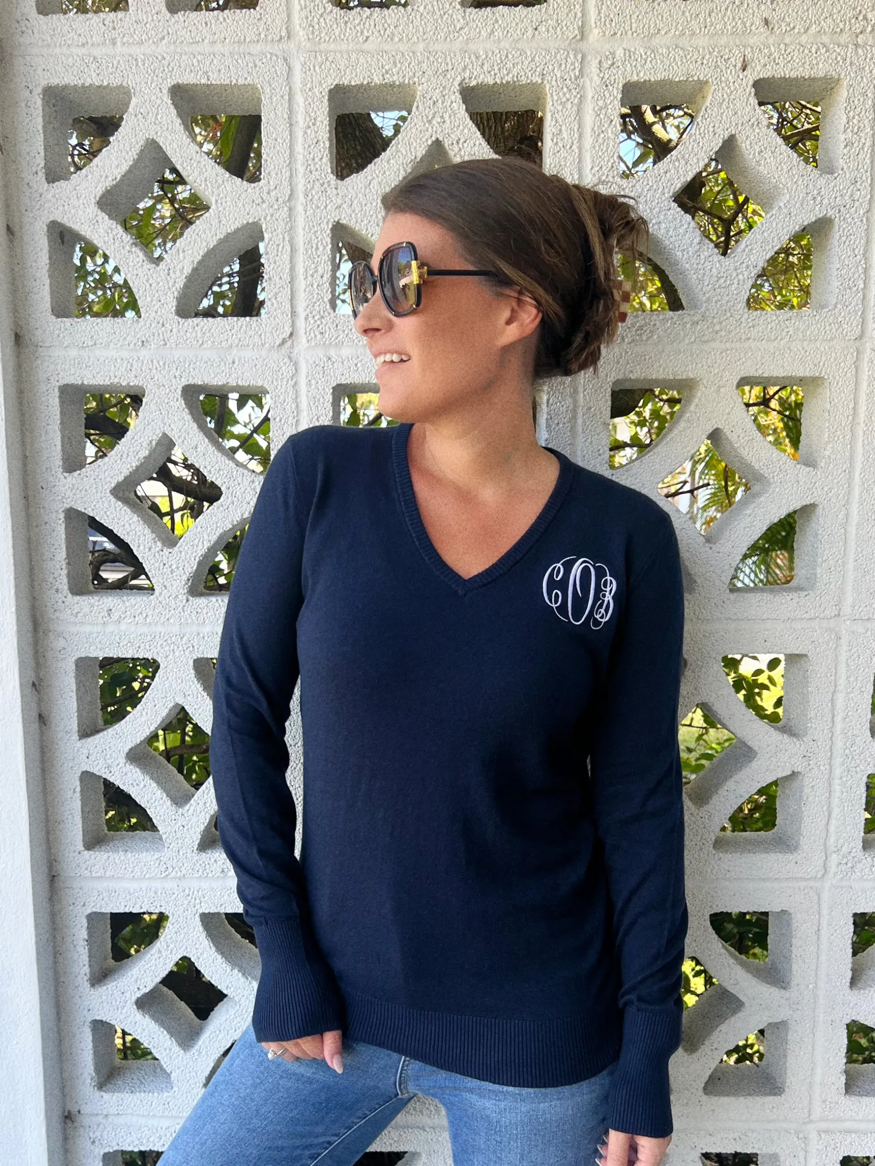 Jules Monogrammed V-Neck Sweater (Ships in 2-3 Weeks)