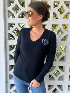 Jules Monogrammed V-Neck Sweater (Ships in 2-3 Weeks)