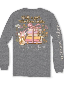 'Just A Girl' Bow Tied Books Long Sleeve Tee by Simply Southern