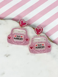 'Just Married' Car Glitter Dangle Earrings