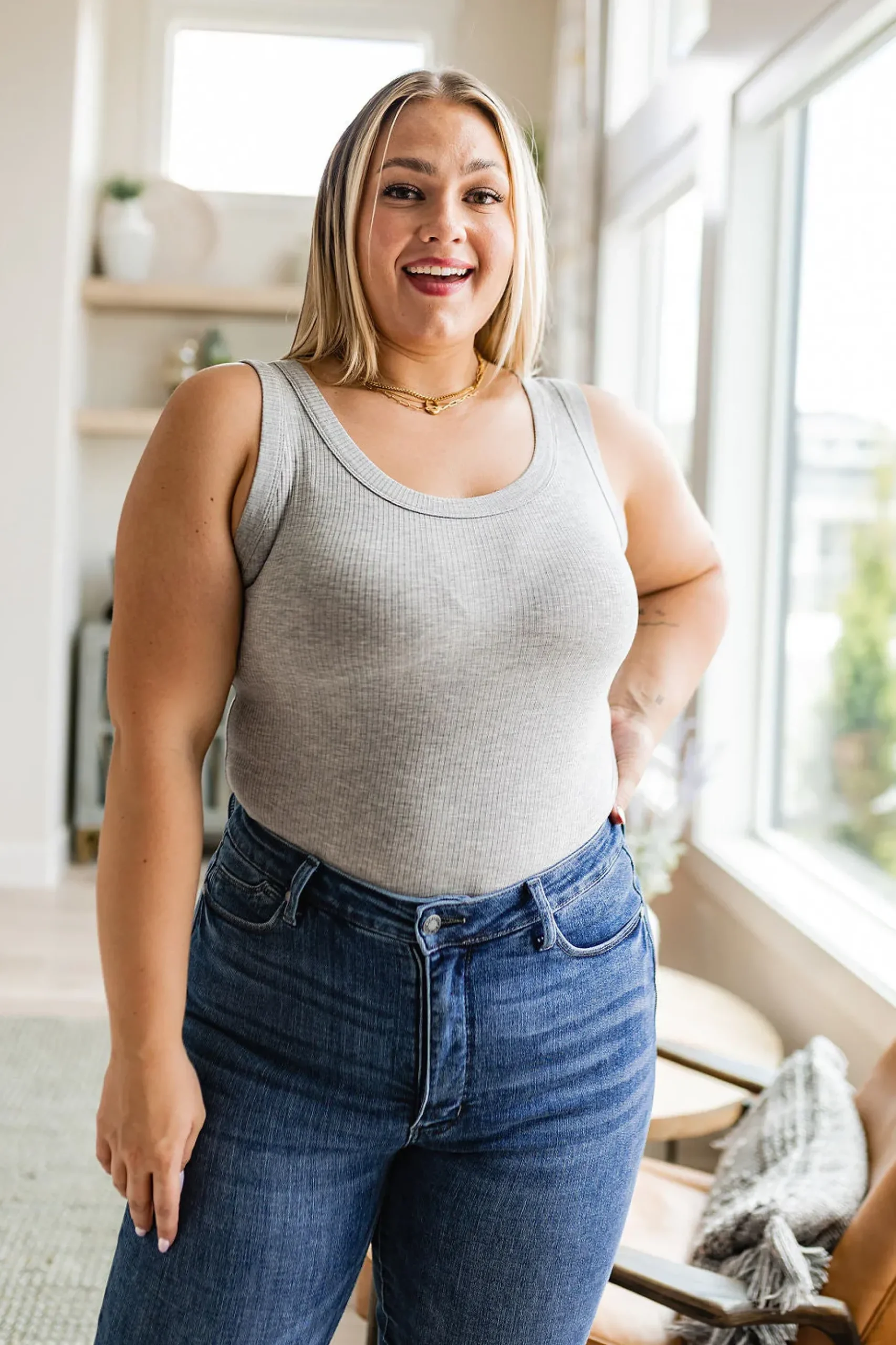 Just One More Ribbed Tank in Heather Grey