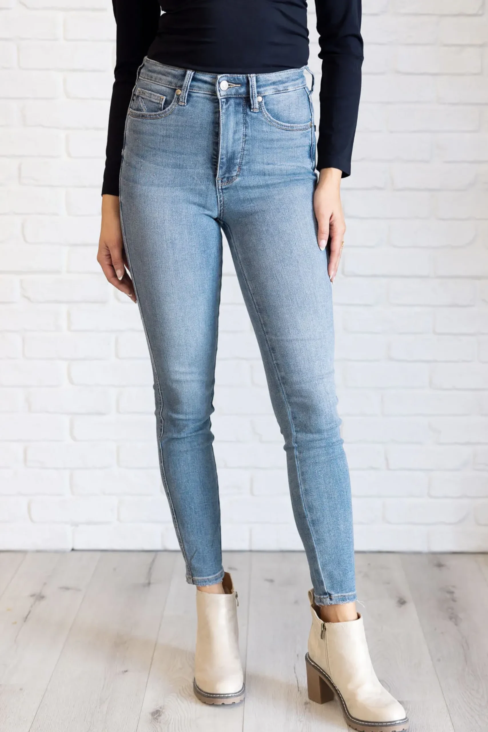 Justine High Rise Control Top Contrast Wash Skinny Jeans