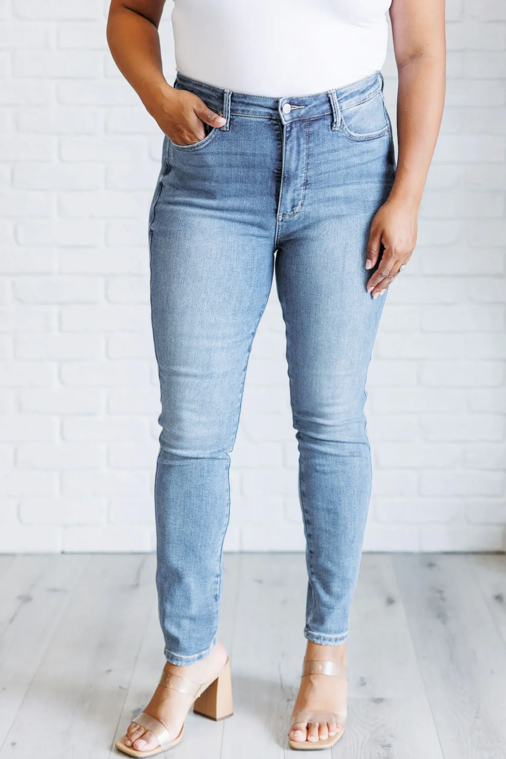 Justine High Rise Control Top Contrast Wash Skinny Jeans