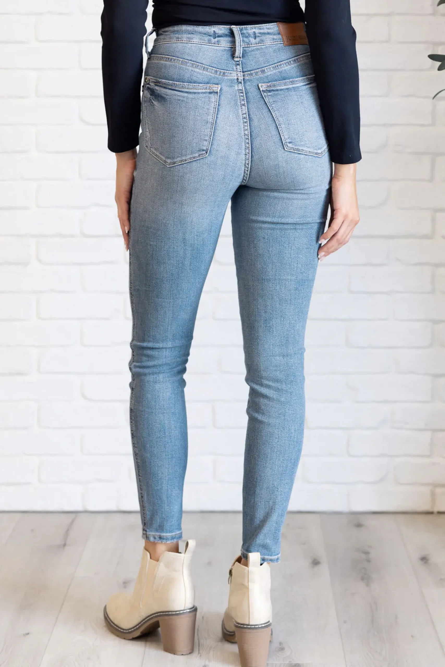 Justine High Rise Control Top Contrast Wash Skinny Jeans
