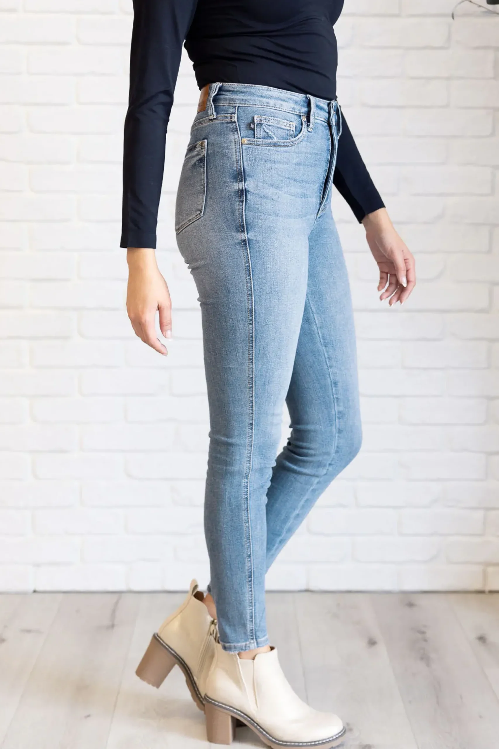 Justine High Rise Control Top Contrast Wash Skinny Jeans