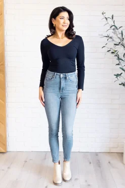Justine High Rise Control Top Contrast Wash Skinny Jeans