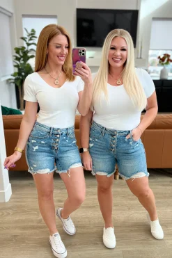 Kara High Rise Rigid Magic Button Fly Cutoff Shorts by Judy Blue