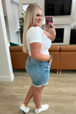 Kara High Rise Rigid Magic Button Fly Cutoff Shorts by Judy Blue