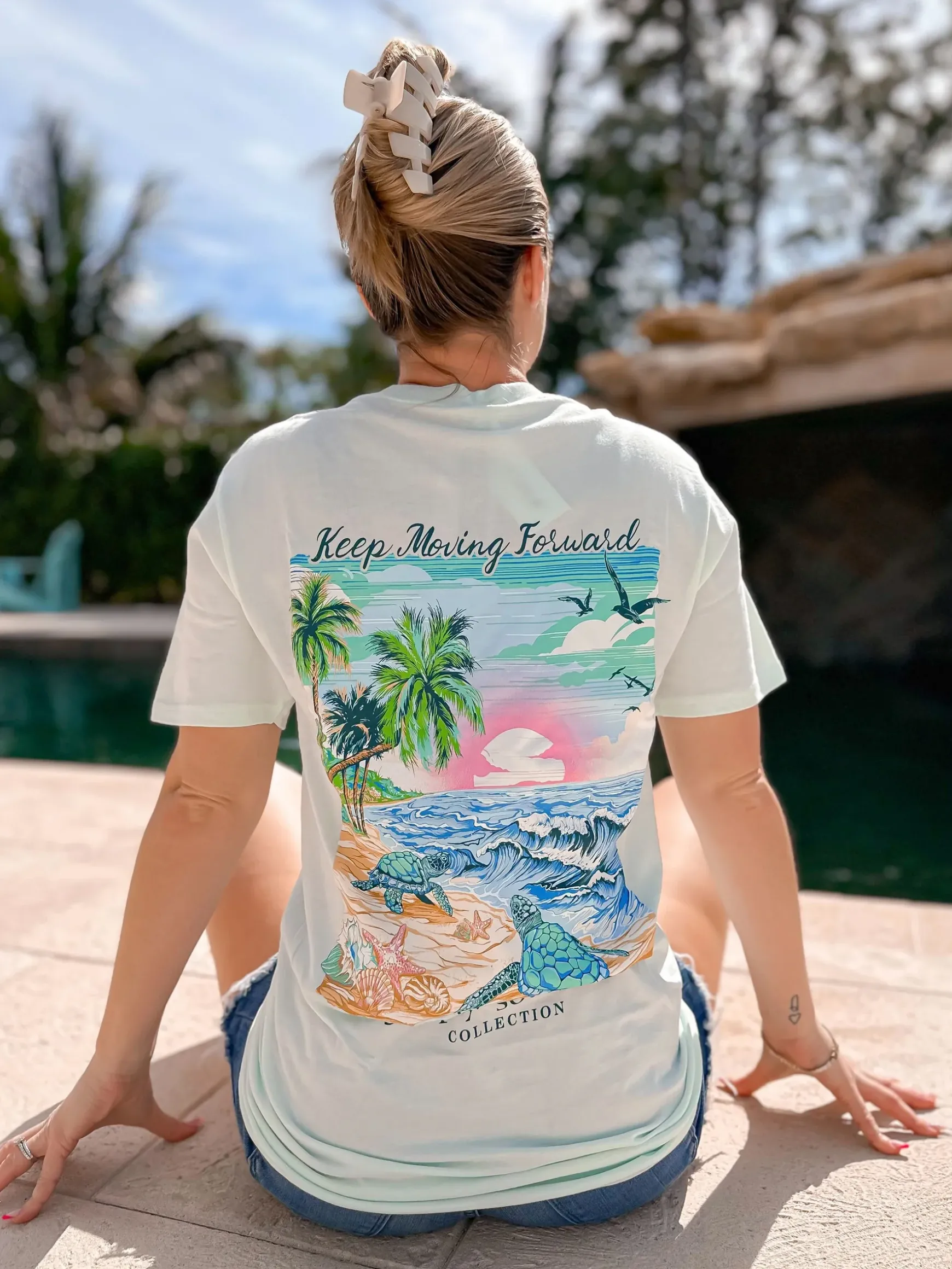 'Keep Moving Forward' Turtle Tracking Tee by Simply Southern (Ships Early April)